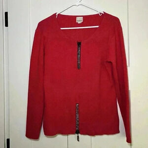 Vintage Von Saken Red Jeweled 3/4 Zip Women’s Sweater Size L